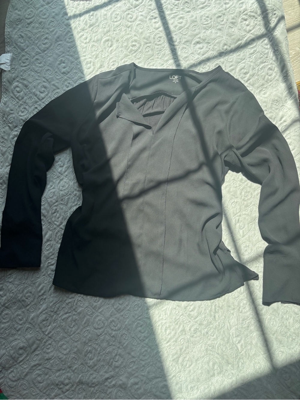 LOFT Black Long Sleeve V-Neck Blouse